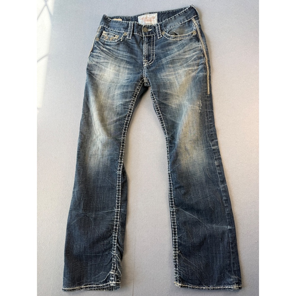 Big Star Pioneer Regular Bootcut Jeans 30R Dark Wash Thick Stitch Distressed